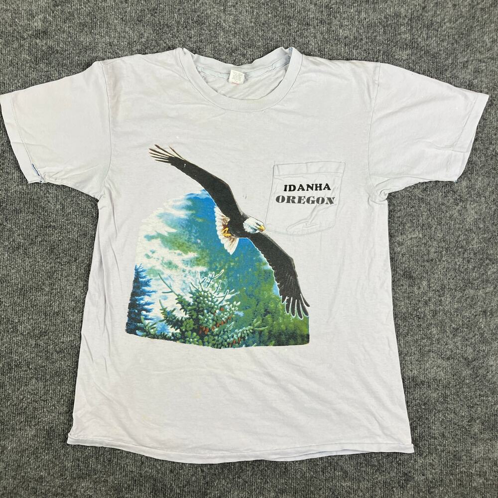 Hanes T-Shirt Mens Large White Idanha Oregon Bald Eagle Nature Pocket Graphic